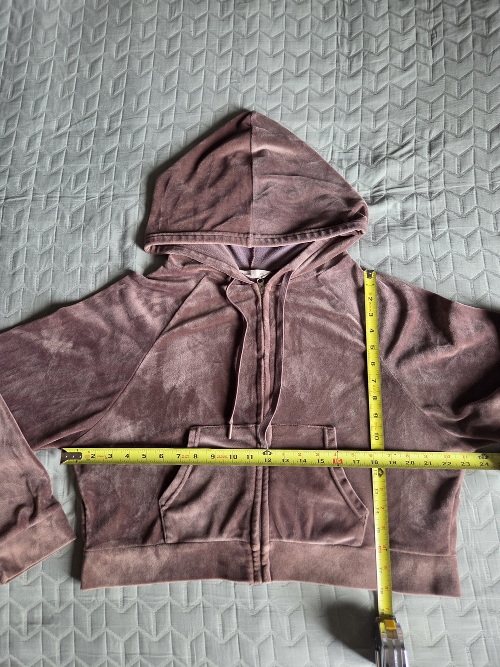 Bluenotes Velour Zip Hoodie Mauve Pink Cropped Soft Velvet Feel Size L - Picture 4 of 6